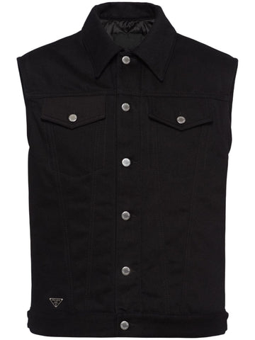 PRADA Bull Button-Up Denim Gilet - Sleeveless Design