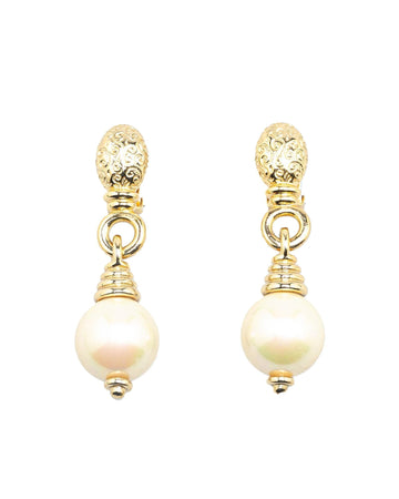 Gold Plated Faux Pearl Clip On Drop Earrings