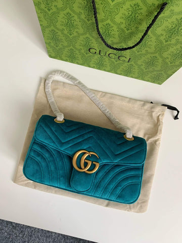 GG GG Marmont Small Velvet Shoulder Bag Petrol