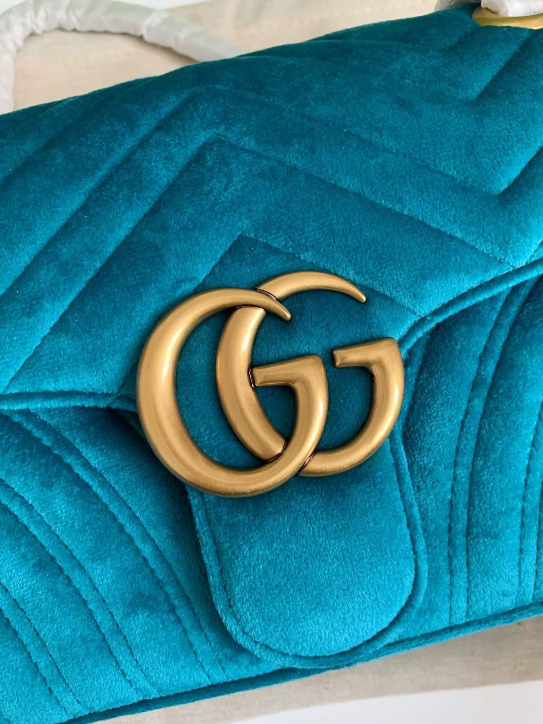 GG GG Marmont Small Velvet Shoulder Bag Petrol