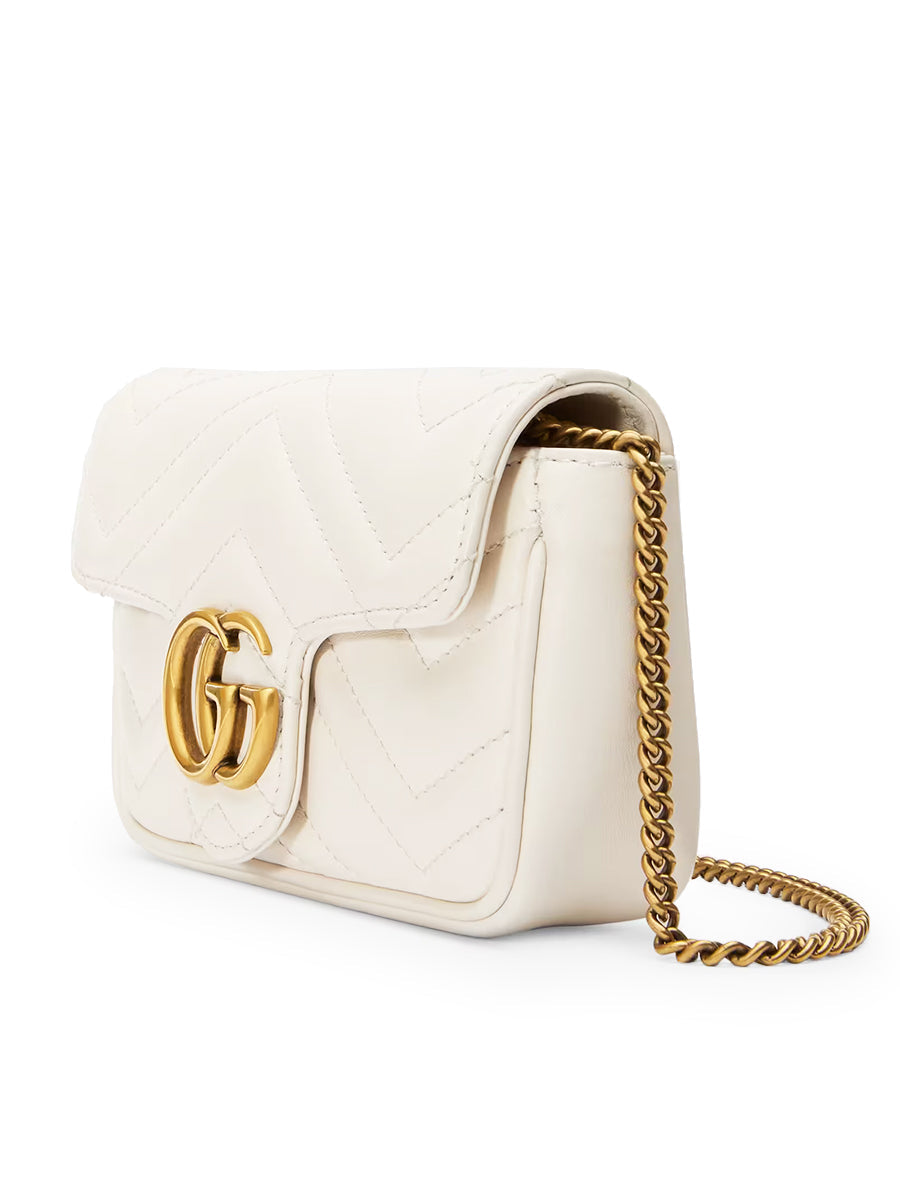 GG Marmont Super Mini Matelassé White Leather Shoulder Bag