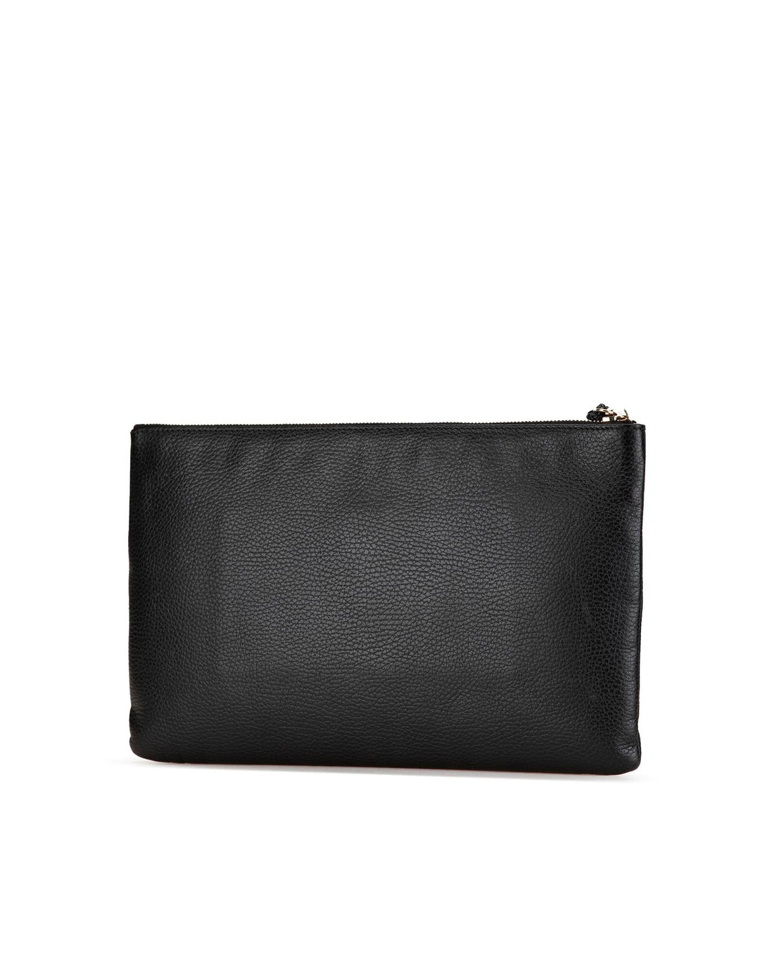 Leather Clutch with Bamboo Tassel Detail and Zip Closure