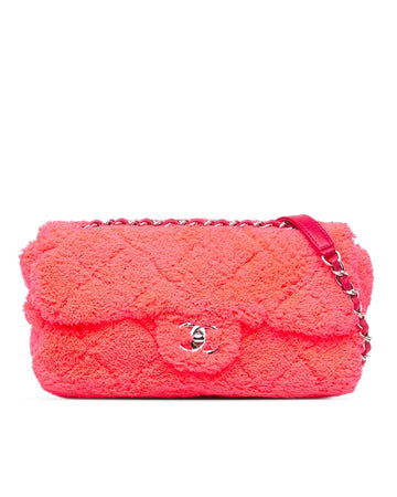 Medium Quilted Terry Cloth Flap Bag with Chain Strap and CC Turn Lock Closure