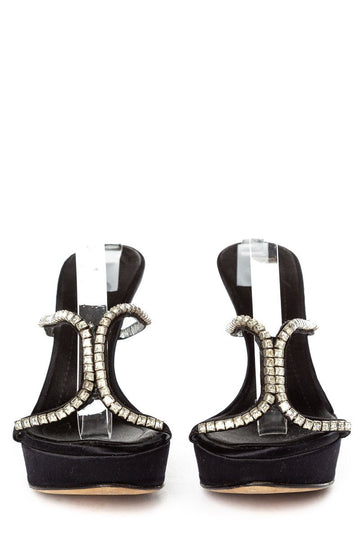 Giuseppe Zanotti Black Satin & Crystal Sandals 35.5