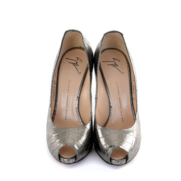 Pewter Croc Effect Peep-Toe Courts