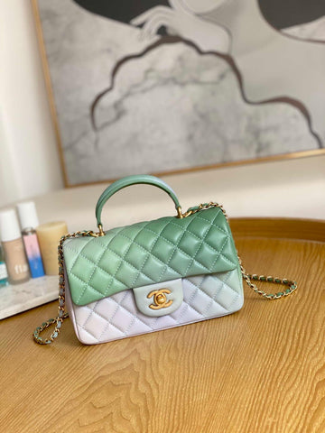 Makersluxe - Lambskin Flap Bag with Top Handle Gradient Green