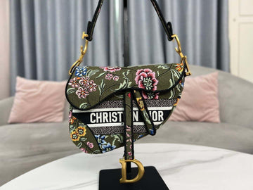 Makersluxe - Saddle Bag With Strap Green Cross-Stitch Embroidery