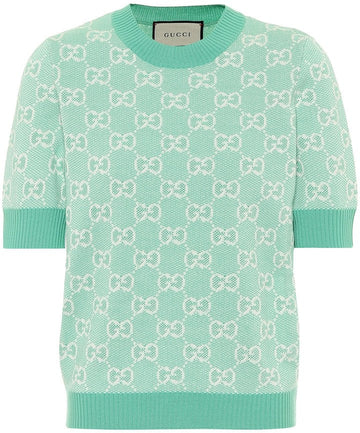GUCCI GG COTTON WOOL BLEND PIQUET TOP
