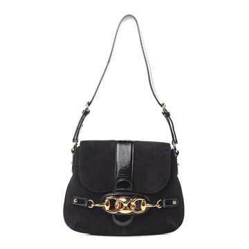 GUCCI Suede Wave Flap Bag Black