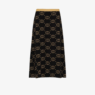GUCCI GG Jacquard Lamé Wool Skirt