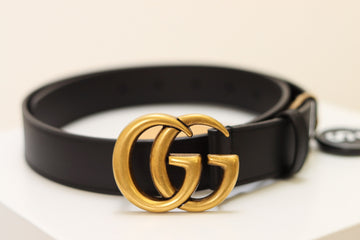 Gucci Black Leather Belt With Marmont Double G Buckle, Brand New