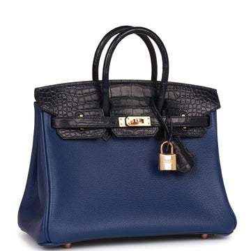 Birkin 25 Bleu Saphir and Marine Matte Alligator and Togo Touch Rose Gold Hardware