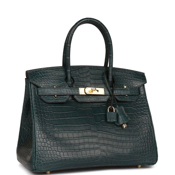 HRMS Birkin 30 Vert Fonce Matte Porosus Crocodile Gold Hardware