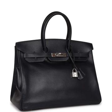Hermes Birkin 35 Bleu Navy Box Palladium Hardware