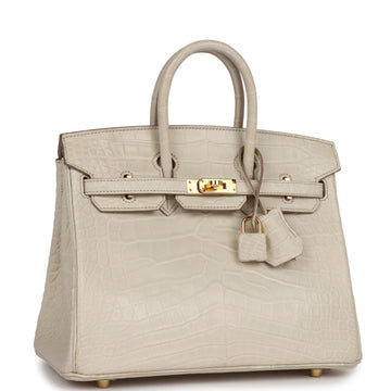 HRMS Birkin 25 Beton Matte Alligator Gold Hardware
