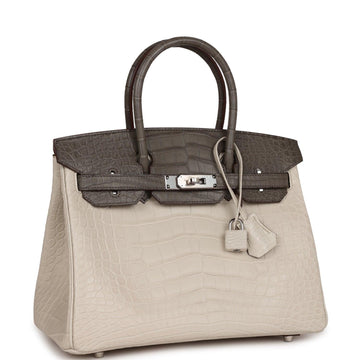 Bi-color Birkin 30 Beton and Etain Matte Alligator Palladium Hardware
