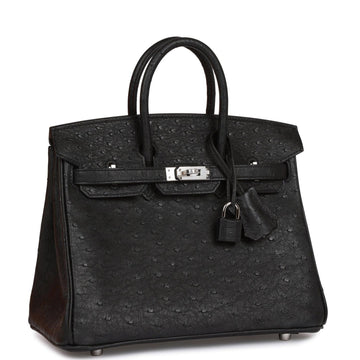 HRMS Birkin 25 Black Ostrich Palladium Hardware