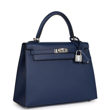 Kelly Sellier 25 Bleu Saphir Epsom Palladium Hardware