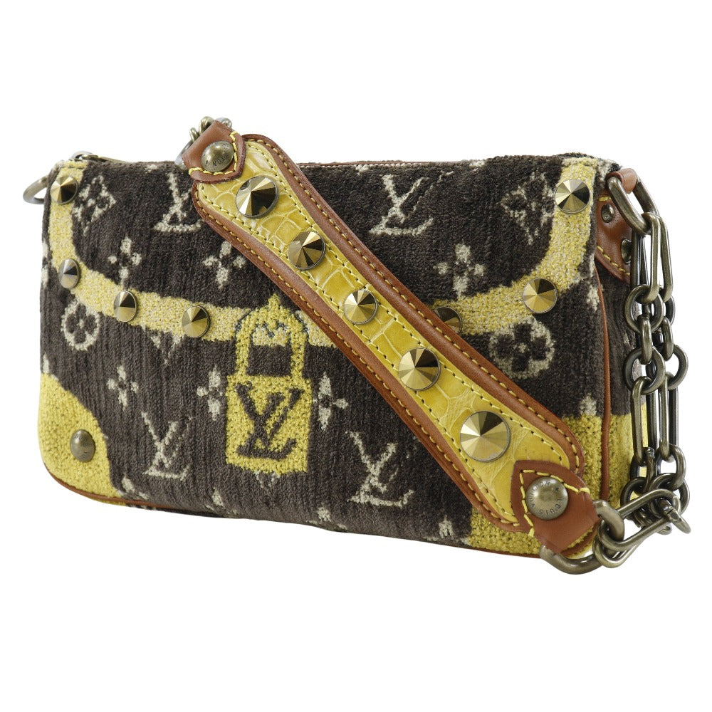 LOUIS VUITTON Shoulder Bag M92710 Velvet, Leather Brown Accessory pouch Studs Trompe l'oeil Pochette Accessory Women Used