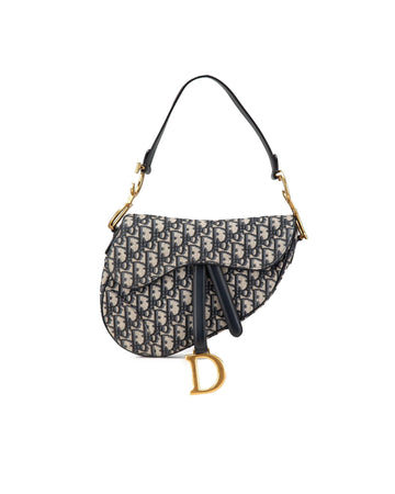 Oblique Canvas Saddle Bag with Leather Trim and Magnetic Closure