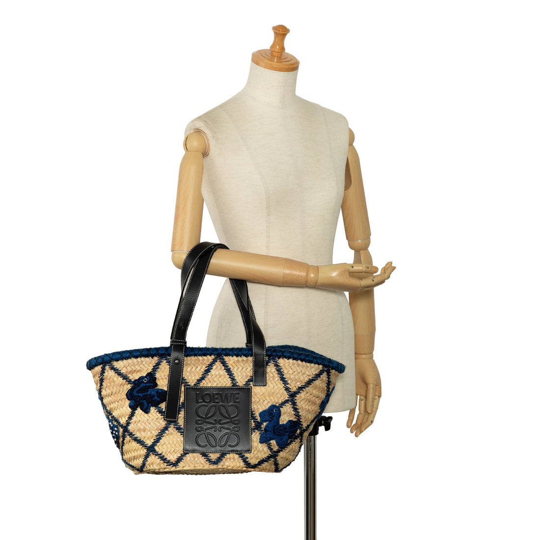 Loewe Animal Basket Tote Embroidered Raffia