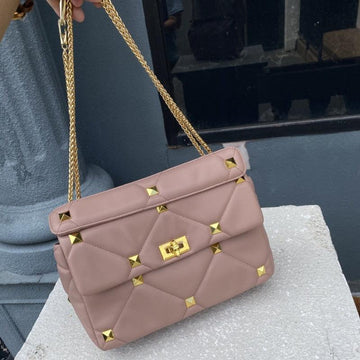 Makersluxe - Rivet Shoulder Purses Bag With Chain Pink