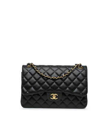Jumbo Classic Lambskin Double Flap Quilted Shoulder Bag with Chain Straps