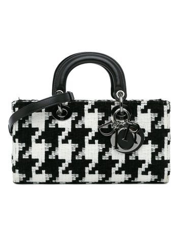 Medium Canvas Macro Houndstooth Tote with Leather Accents and Detachable Straps