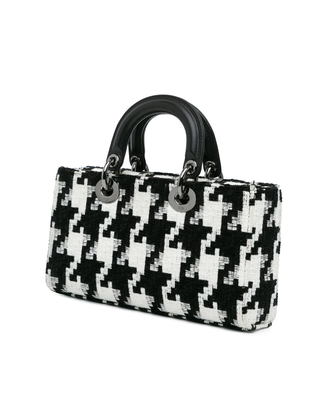 Medium Canvas Macro Houndstooth Tote with Leather Accents and Detachable Straps