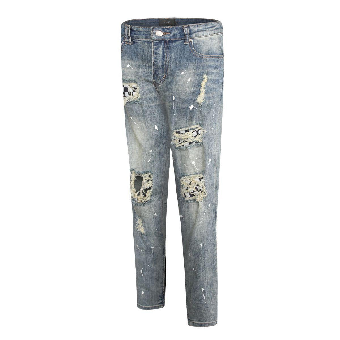 Checkered Patch Denim - Washed Blue