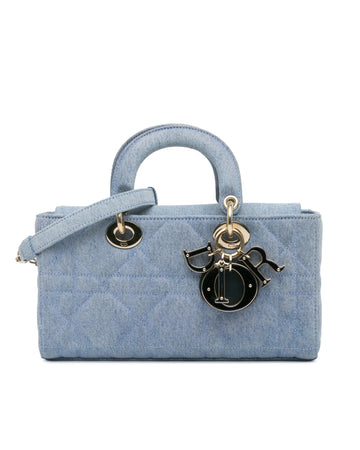 Small Denim Macrocannage Bag with Multiple Straps and Quilted Design