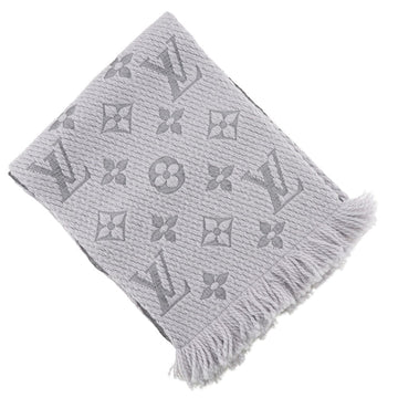 LOUIS VUITTON Scarf Wool silk gray Esharp Logomania Women(Unisex) Used