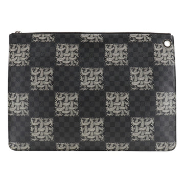 LOUIS VUITTON Clutch bag M61232 Damier Grafitto Canvas black Christopher nemes Pochette Jules GM mens Used
