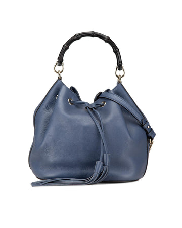 Leather Tassel Bucket Bag with Bamboo Handle