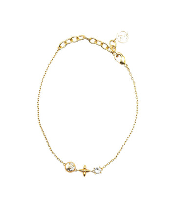 Gold Plated Bracelet with Rhinestone and Lobster Clasp Closure