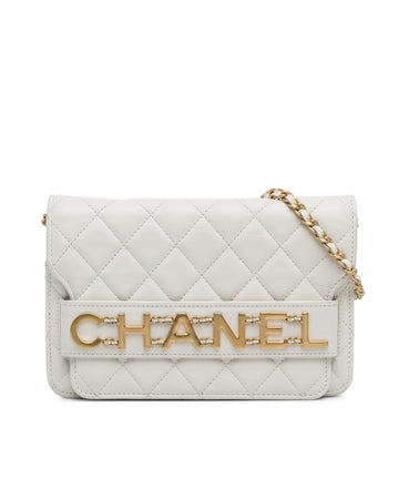 Enchained Quilted Lambskin Leather Crossbody Flap Wallet