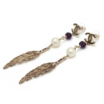 Chanel Feather Pearl Swing Earrings Gold