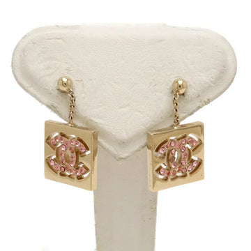 Chanel Hoop Earrings Pink Gold Rhinestone