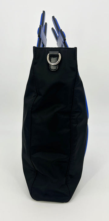 Dolce and Gabbana Black Nylon Blue Leather Hashtag Tote