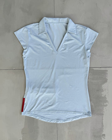 PRADA SPORT BLUE V NECK COLLARED TOP - M