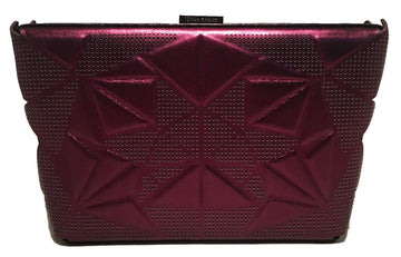 Tonya Hawkes Purple Metallic Embossed and Laser Cut Leather Clutch