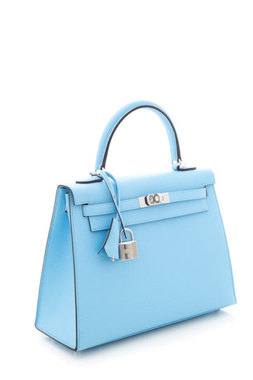 Hermès 2023 Kelly 25CM Celeste Handbag with Palladium Hardware