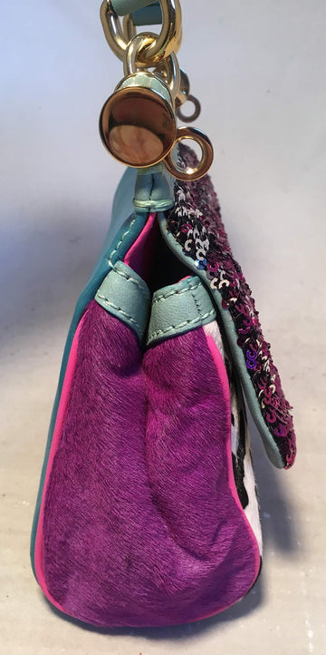 Dolce and Gabbana Pink Sequin Zebra Calf Hair Leather Small Miss Sicily Baguette