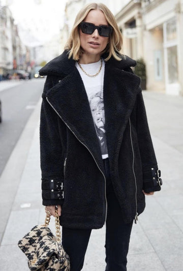 Faux Shearling Coat In Ink - Size S
