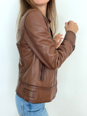 Brown Leather Jacket - Size EU 36 / US 4