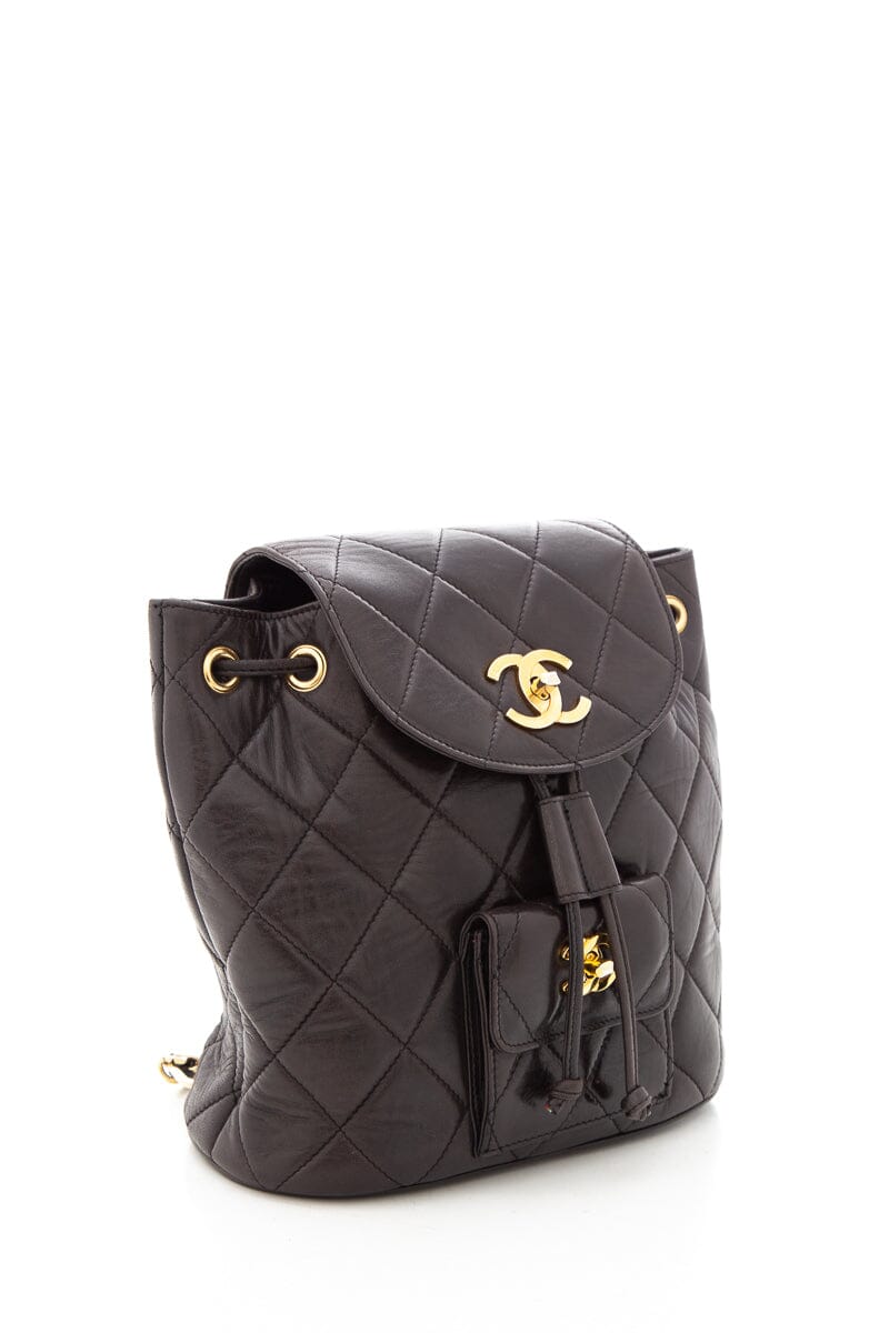 Chanel Vintage Black Lambskin Quilted Drawstring Backpack