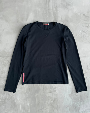 PRADA SPORT BLACK LONG SLEEVE STRETCH TOP - S/M