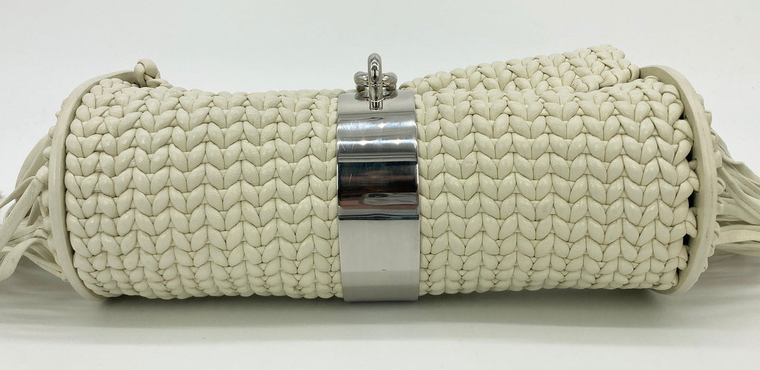 Balenciaga White Leather Tresse Fringe Clutch