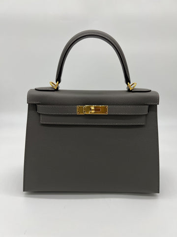 HRMS Kelly II Sellier 28 Gris Meyer Epsom Leather