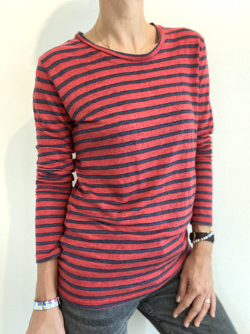 ISABEL MARANT ÉTOILE LINEN STRIPED SHIRT RED/NAVY - SIZE XS